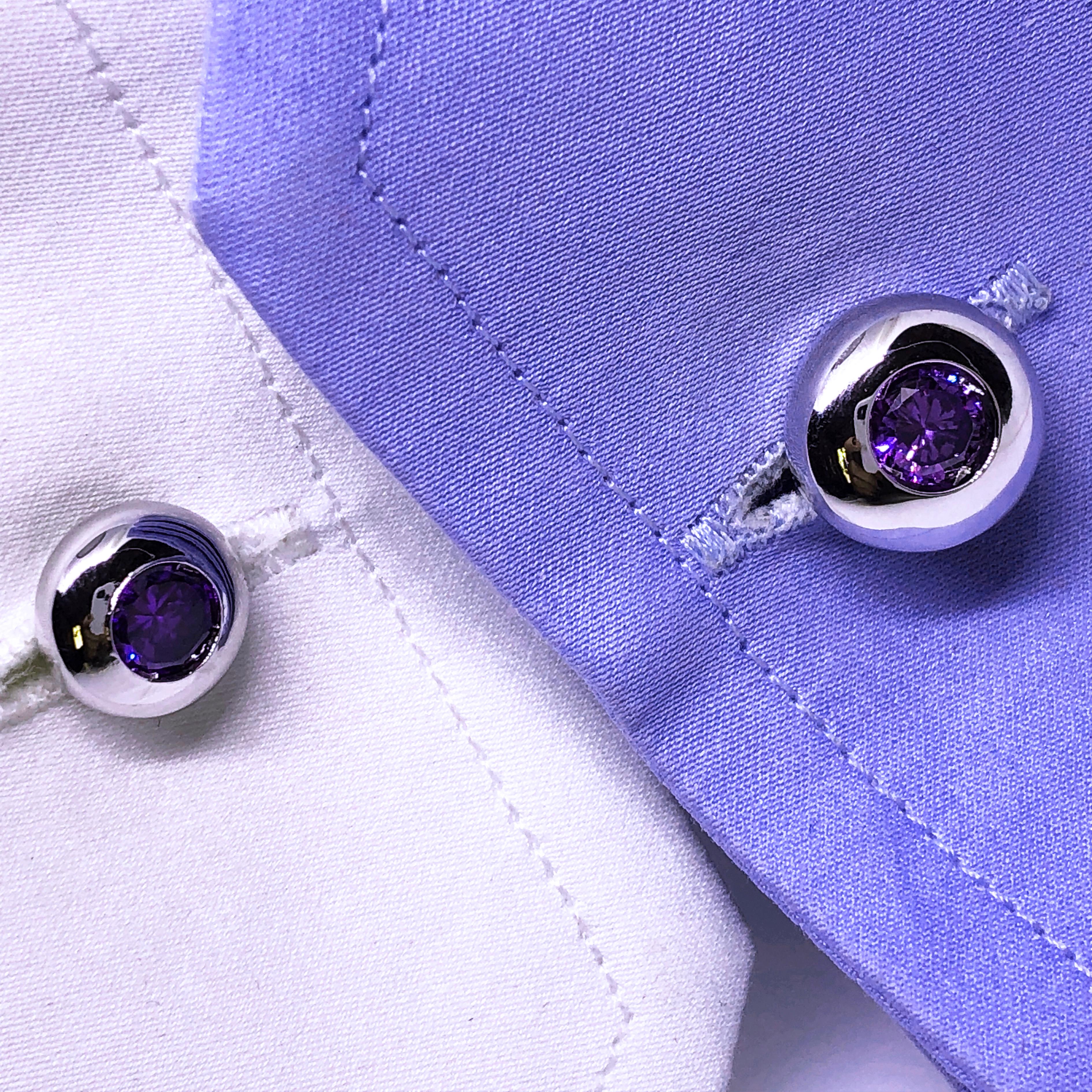 Berca Natural Brilliant Cut Amethyst Sterling Silver Cufflinks For Sale 6