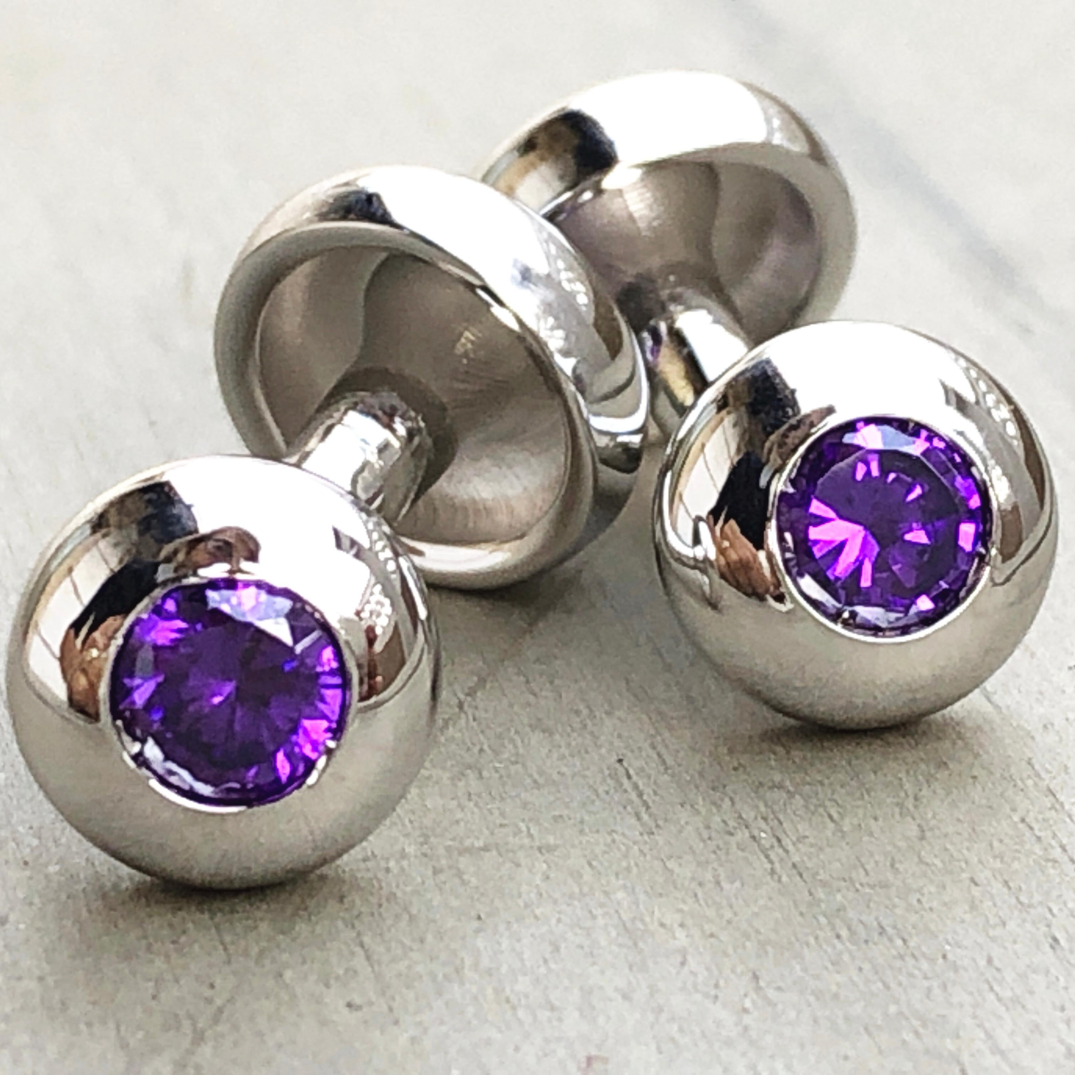 Berca Natural Brilliant Cut Amethyst Sterling Silver Cufflinks In New Condition For Sale In Valenza, IT