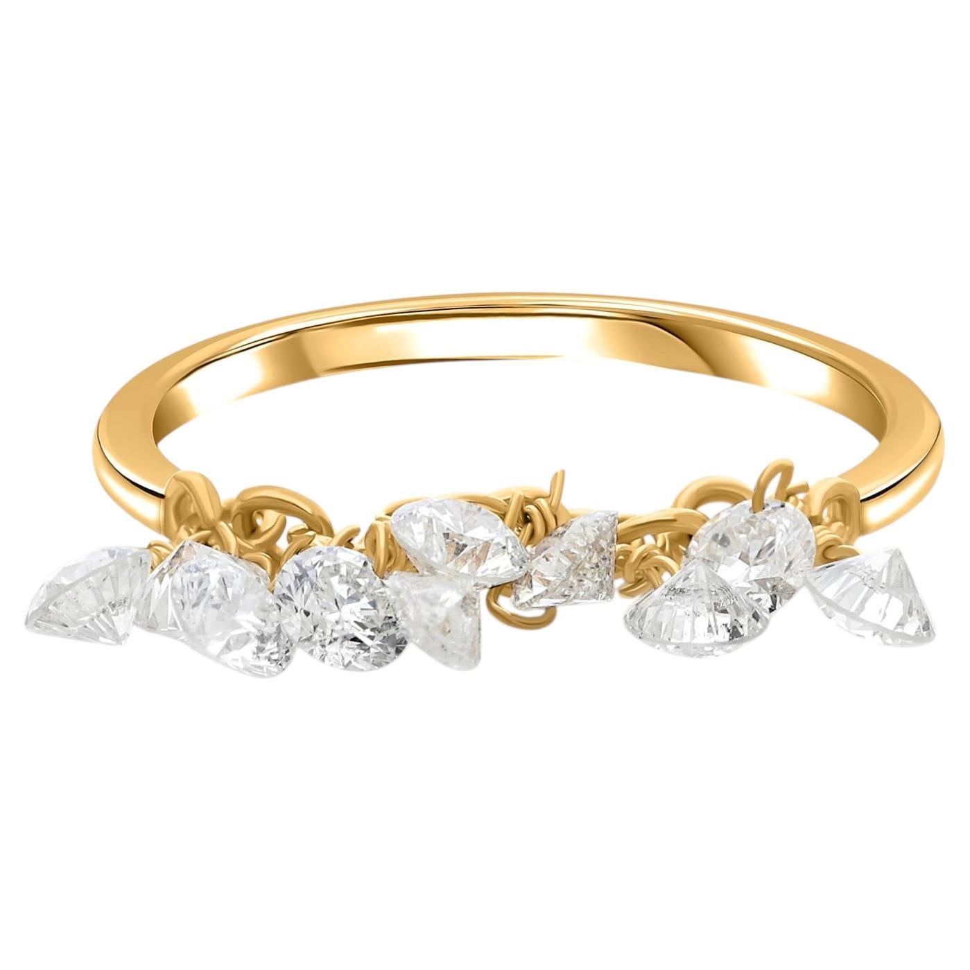 Natural Brilliant Diamond Fringe Statement Ring in 18K Yellow Gold Fine Jewelry