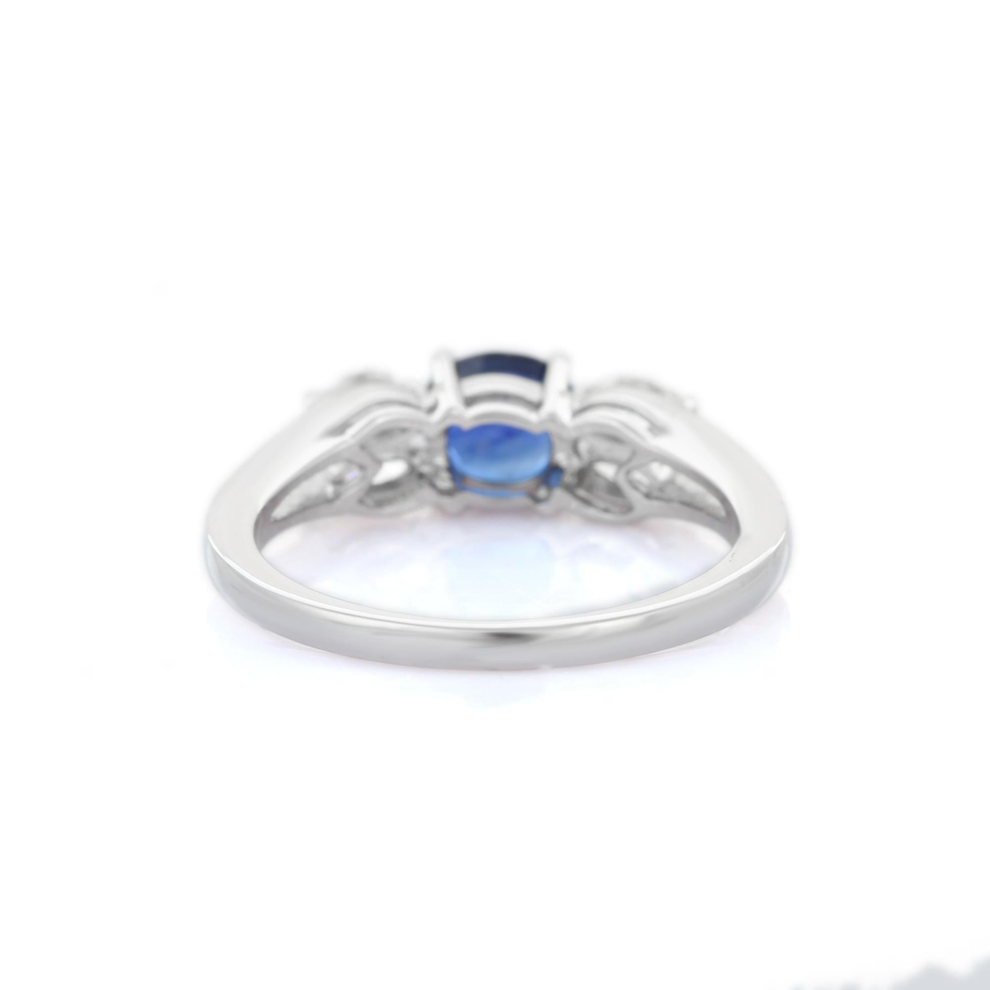 For Sale:  Natural Brilliant Marquise Cut Diamond Blue Sapphire Ring in 18K White Gold 4