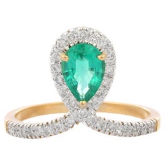 0.92 ct Brilliant Pear Cut Emerald and Diamond Loop Ring in 18K Yellow Gold