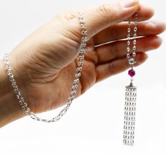 Natural Briolette Diamond Burma No Heat Ruby Long Pendent Necklace in Platinum