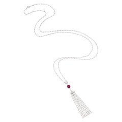 Natural Briolette Diamond Burma No Heat Ruby Long Pendent Necklace in Platinum