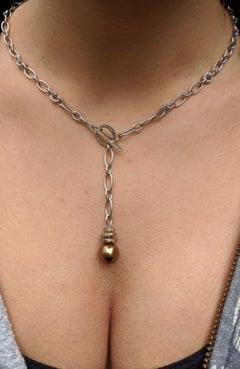 Natural Brown and White Diamond and Pearl Lariat Necklace