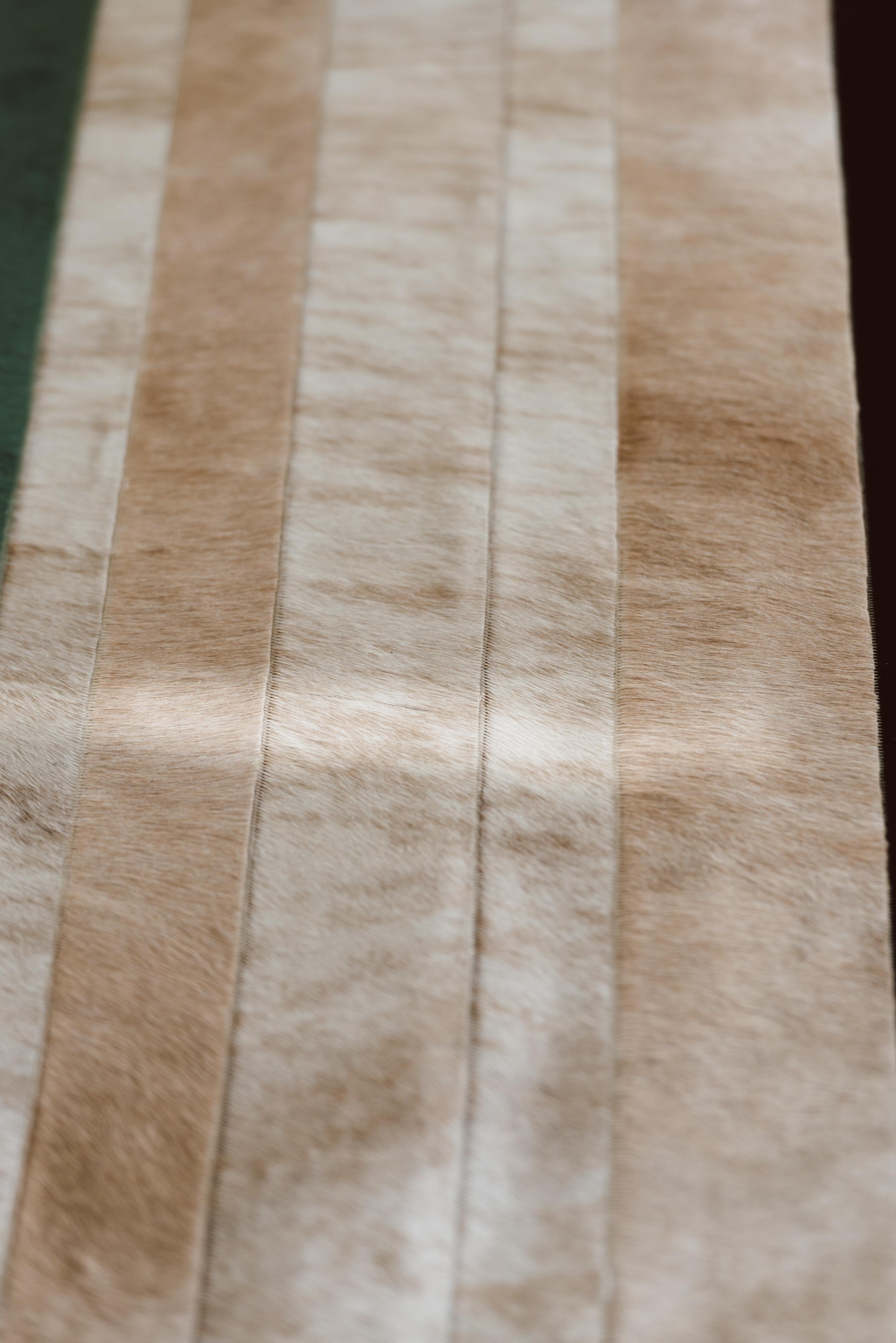 Modern Natural brown, black and green striped Division Cowhide Area Floor Rug X-Large For Sale