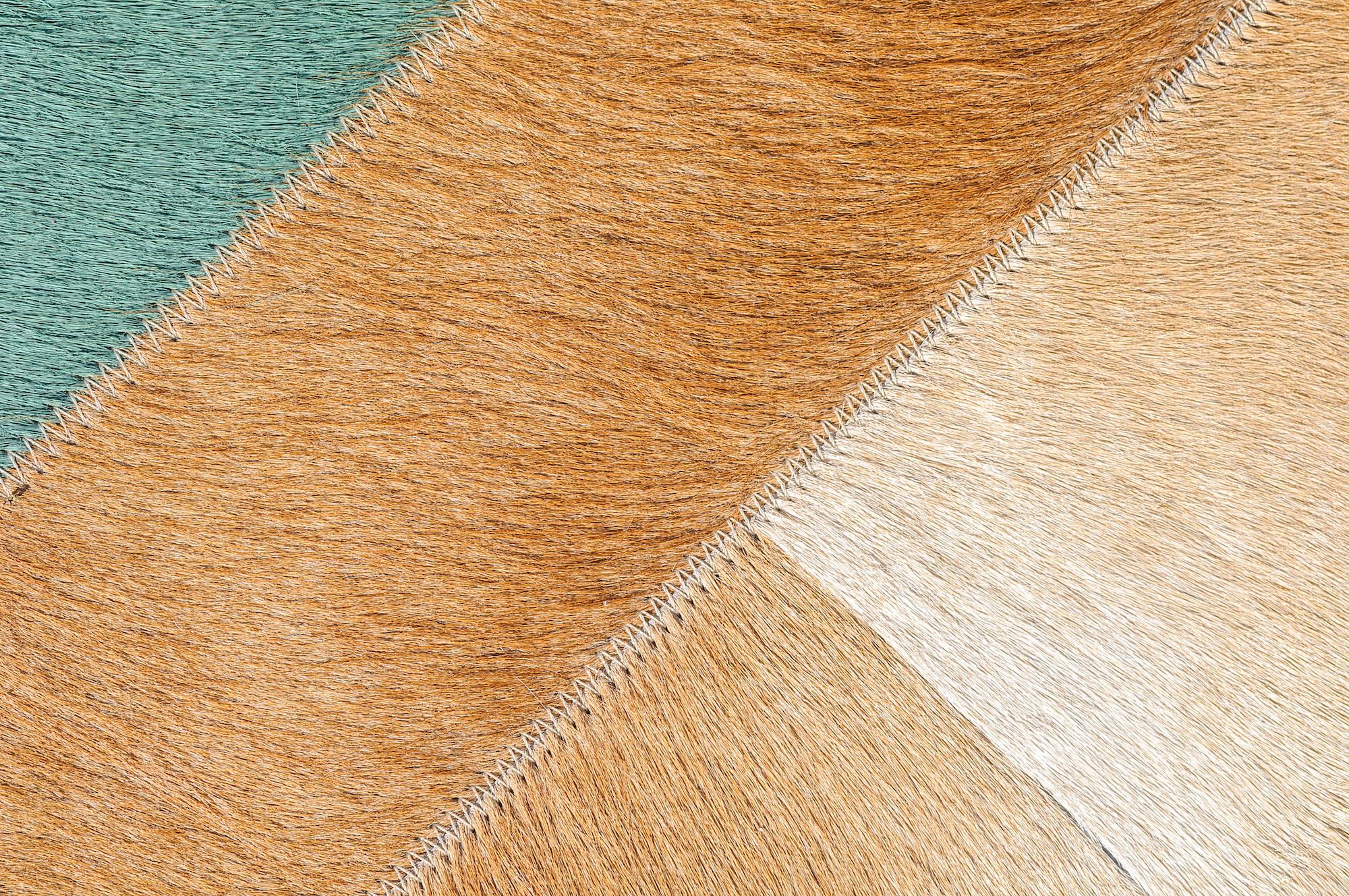 Machine-Made Natural brown, black and green striped Division Cowhide Area Floor Rug X-Large For Sale