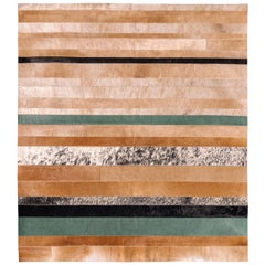 Natural brown, black and green striped Division Cowhide Area Floor Rug X-Large 
