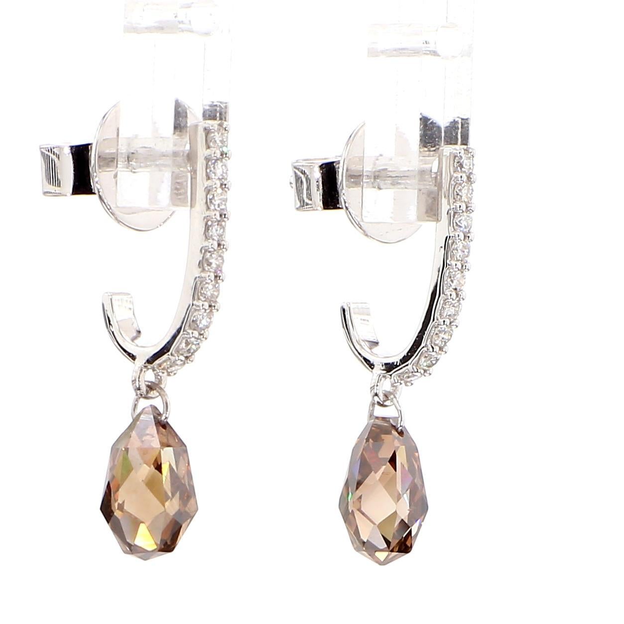 Taille briolette Boucles d'oreilles pendantes en or avec briolette en diamant naturel Brown de 2,39 carats TW en vente