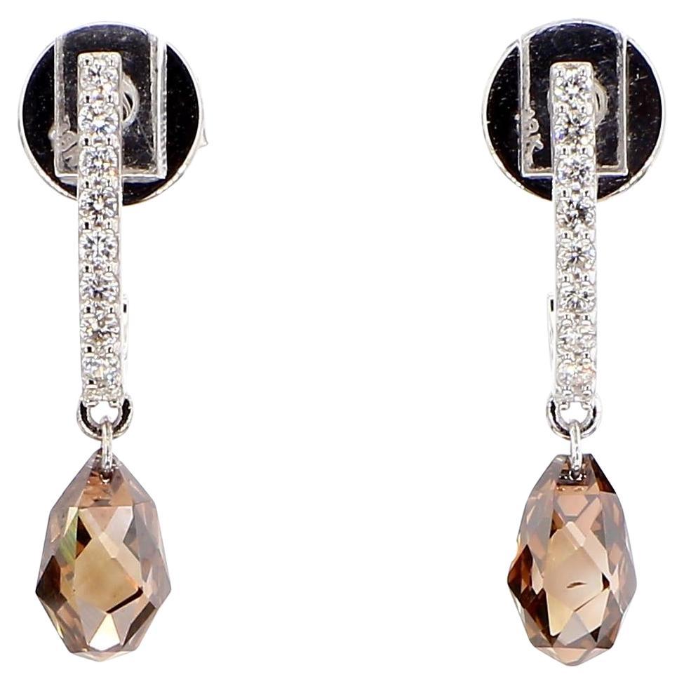 Natural Brown Briolette Diamond 2.39 Carat TW Gold Drop Earrings