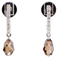 Natural Brown Briolette Diamond 2.39 Carat TW Gold Drop Earrings