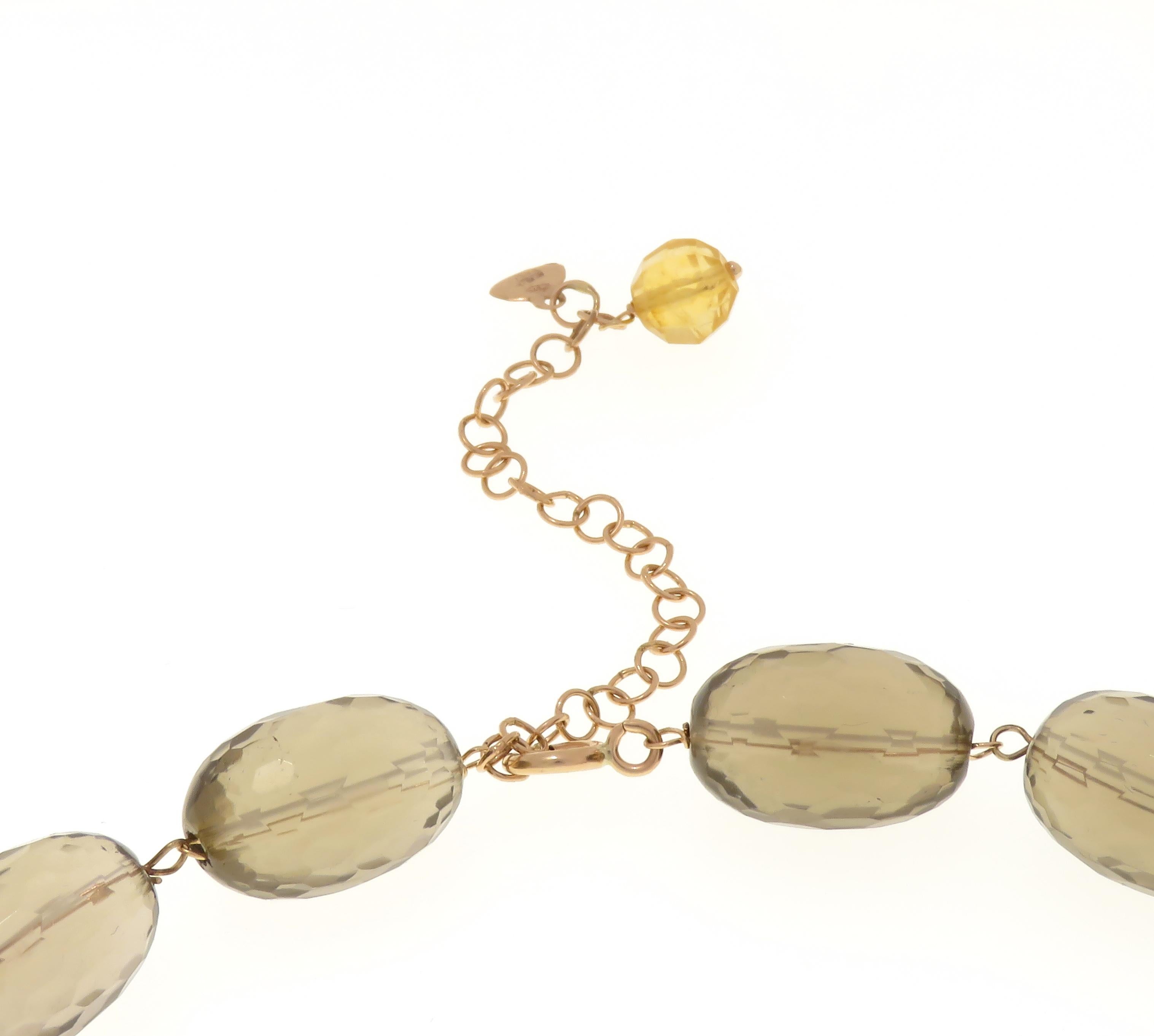 Donna Collana girocollo in oro rosa 9 carati con citrino marrone naturale, realizzata a mano in Italia in vendita