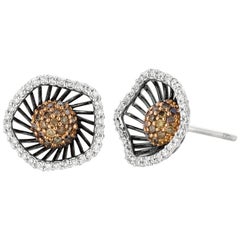 Natural Brown Diamond and White Diamond Floral Earring Post
