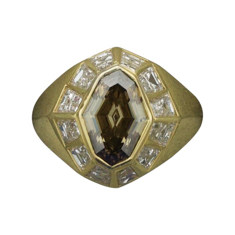 Natural Brown Diamond Fancy Cut Ring in 18 Karat GIA Certification For Sale