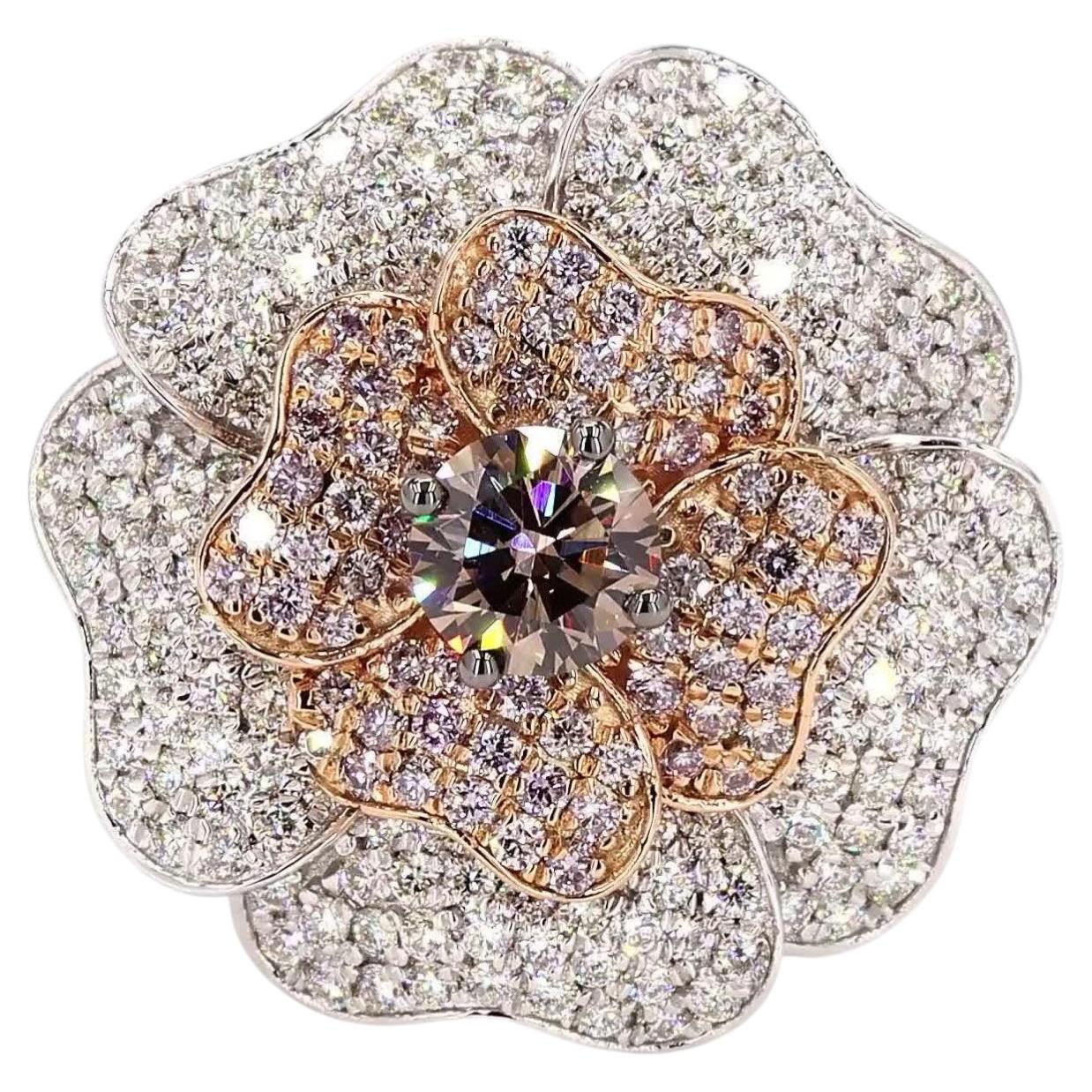 Anello con diamante marrone naturale a fiore in oro massiccio 18K (certificato)
