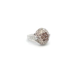 Natural Brown Diamond & White Diamond Strawberry Ring in 18 Karat White Gold