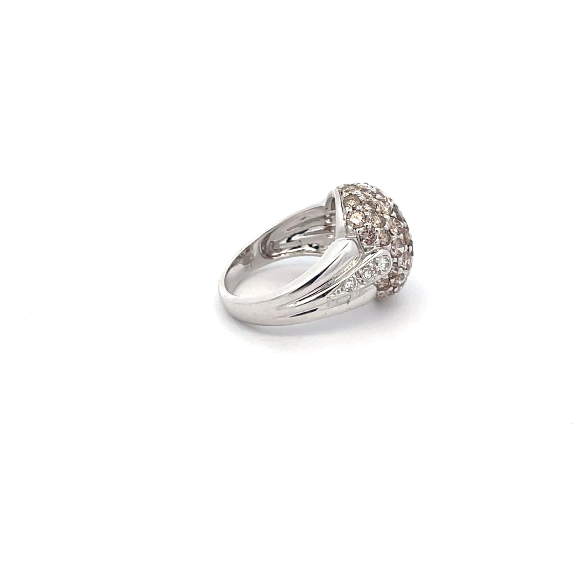 Round Cut Natural Brown Diamond & White Diamond Strawberry Ring in 18 Karat White Gold For Sale