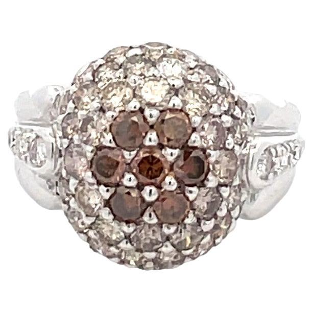 Natural Brown Diamond & White Diamond Strawberry Ring in 18 Karat White Gold