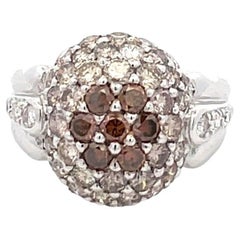 Bague fraise en or blanc 18 carats, diamant naturel brun et diamant blanc