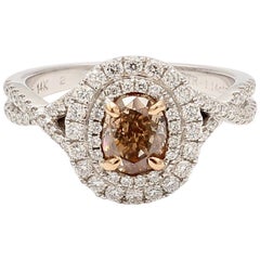 Natural Brown Oval and White Diamond 1.69 Carat TW Gold Cocktail Ring