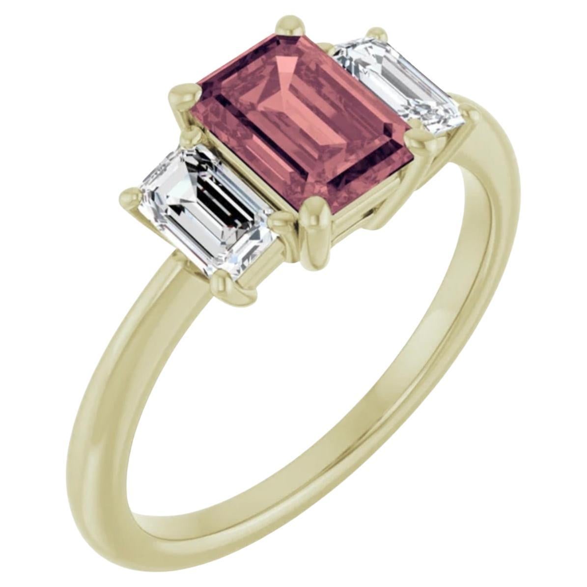 Bague de fiançailles à trois pierres en or, saphir rose brun naturel et diamant