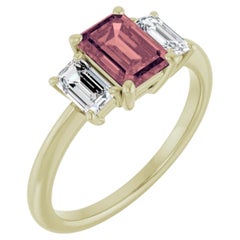 Natural Brown Pink Sapphire Diamond Gold Three-Stone Engagement Ring