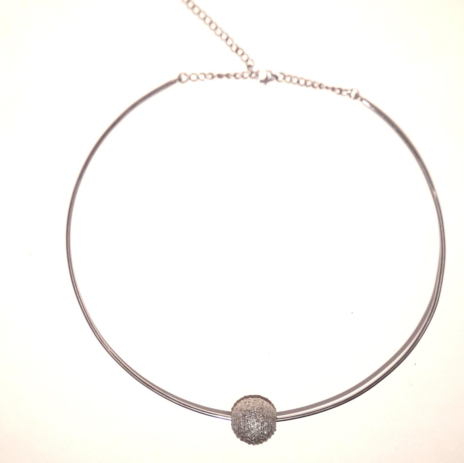 Rose Cut Natural brown rose cut diamond oxidized sterling silver bead ball wire necklace  For Sale