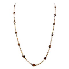Natural Brown Rose Cut Pear Shape Diamond Chain Necklace in 18 Karat Gold
