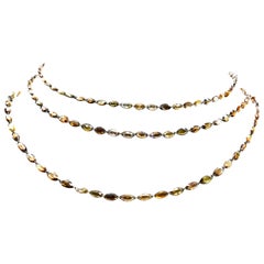 Natural Brown Rosecut Marquis Diamond Chain Necklace in 18 Karat Gold
