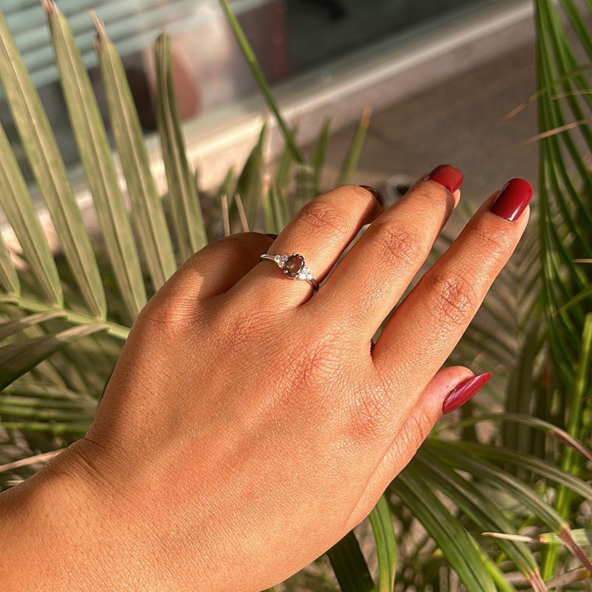For Sale:  Natural Brown Smoky Quartz Ring for Mom Gift in 925 Silver with CZ Stone Ring 2