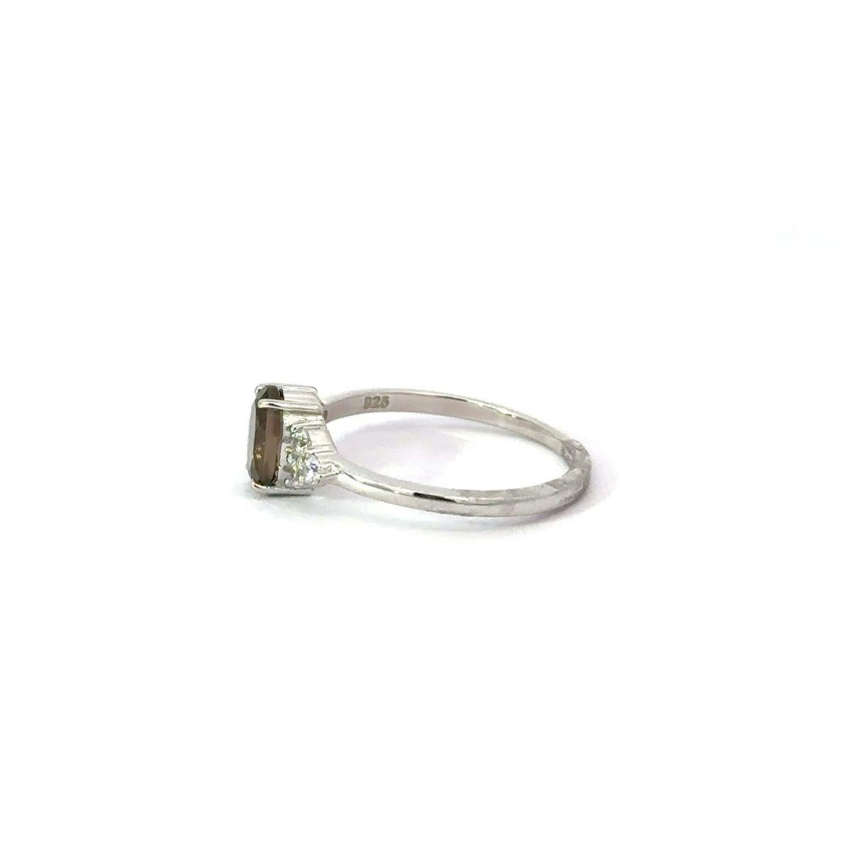 For Sale:  Natural Brown Smoky Quartz Ring for Mom Gift in 925 Silver with CZ Stone Ring 3