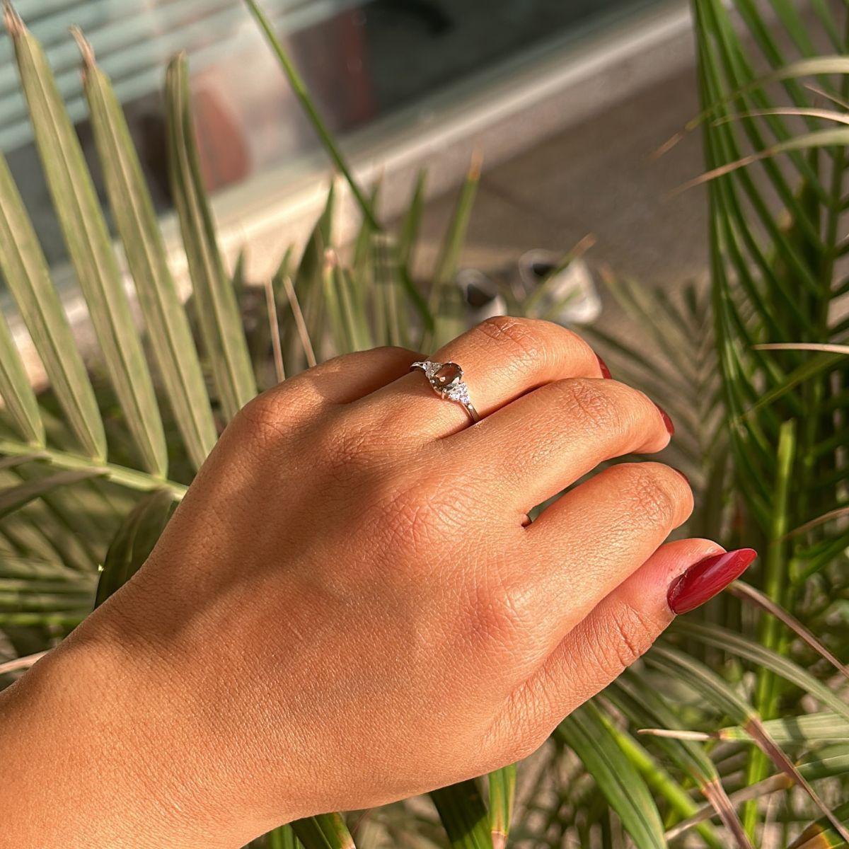 For Sale:  Natural Brown Smoky Quartz Ring for Mom Gift in 925 Silver with CZ Stone Ring 4