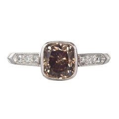 GIA Certified 1.37 Carat Natural Brown Diamond Platinum Engagement Ring
