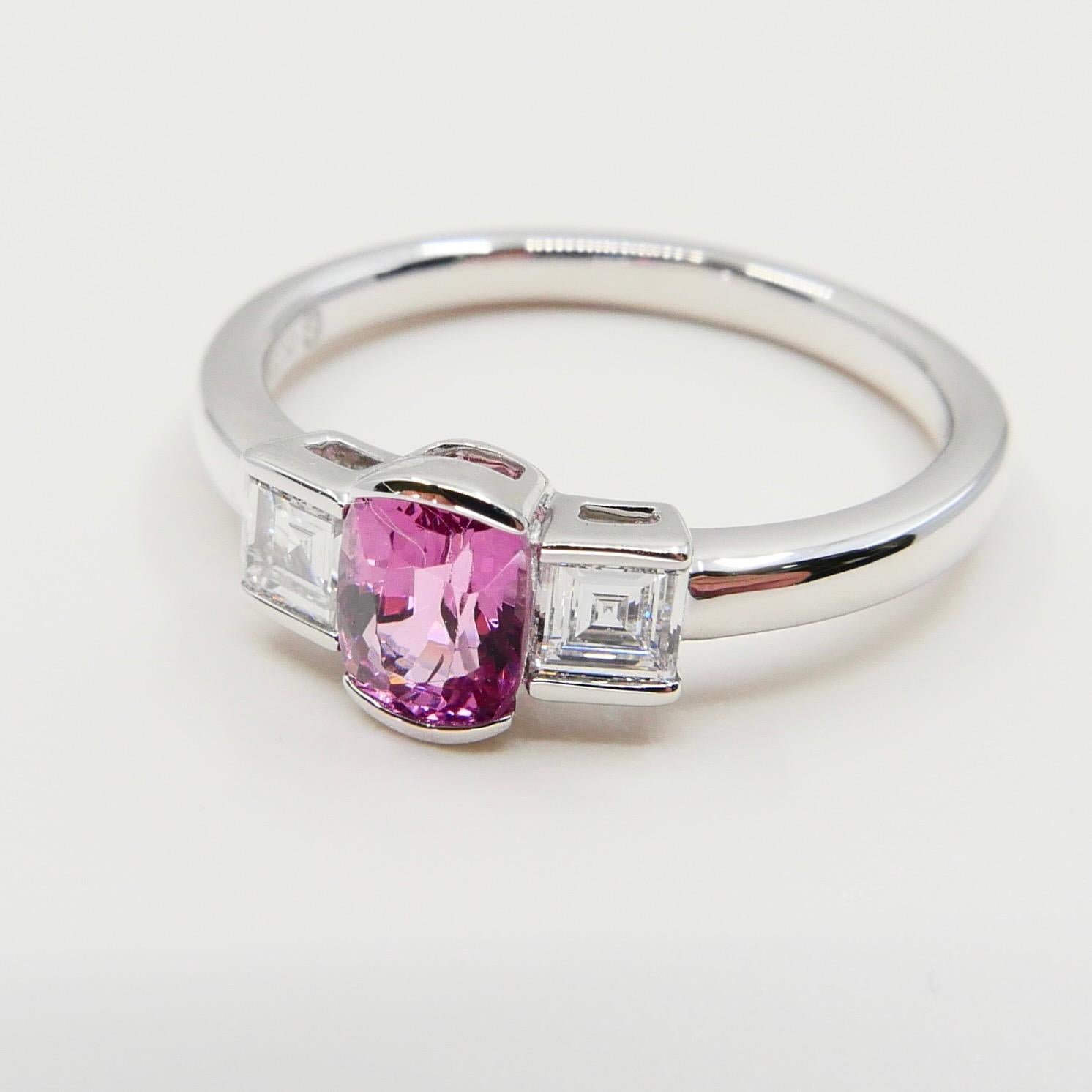 Natural Bubble Gum Pink Spinel & Diamond 3 Stone Cocktail Ring, Glows In New Condition For Sale In Hong Kong, HK
