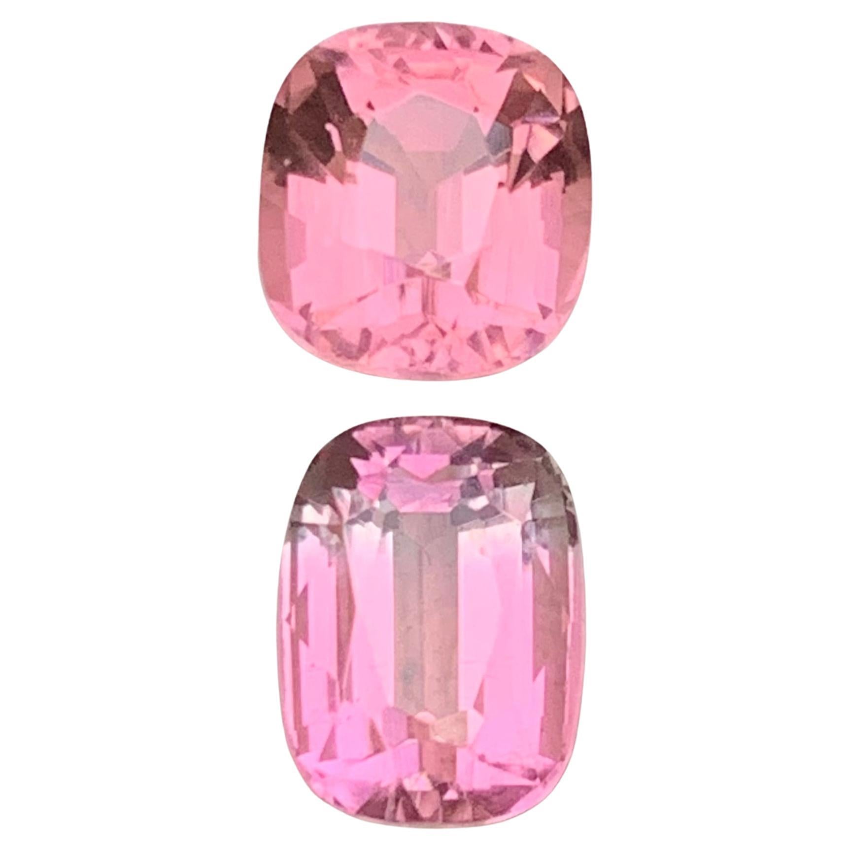 Natural Bubble Gum Pink Tourmaline Cushion Cut 4.67 Carat Loose Gemstones Set