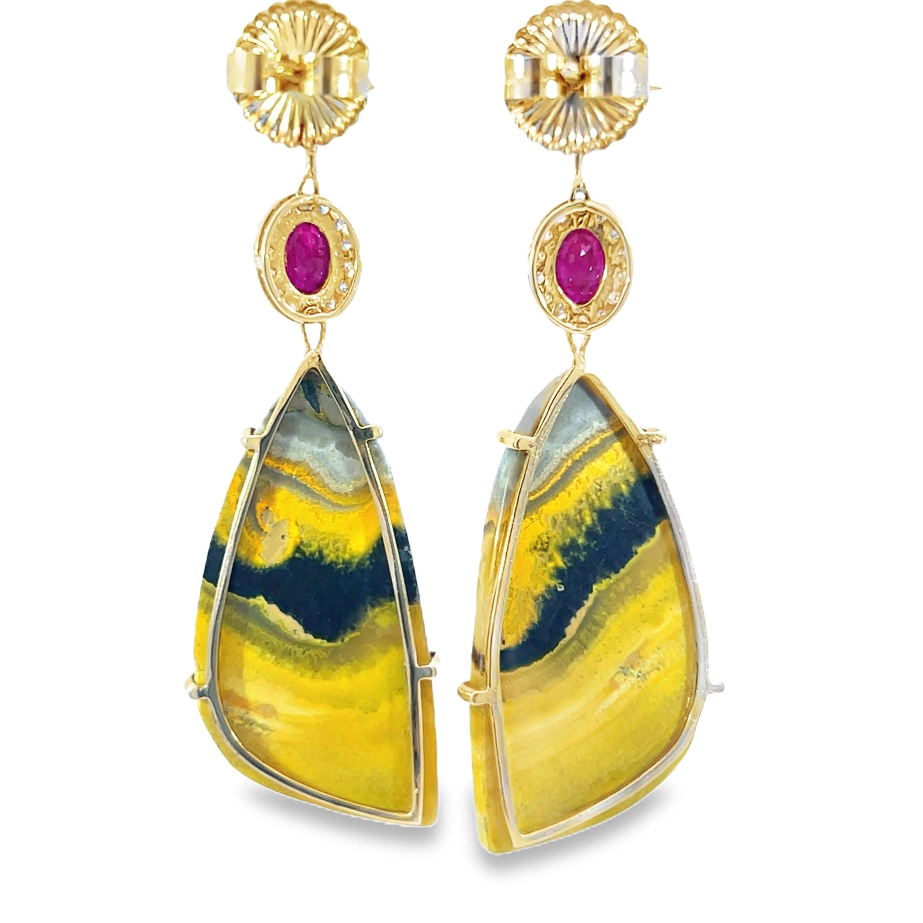 Orecchini pendenti con diaspro, rubino e diamante Nature Bumblebee in vendita 2