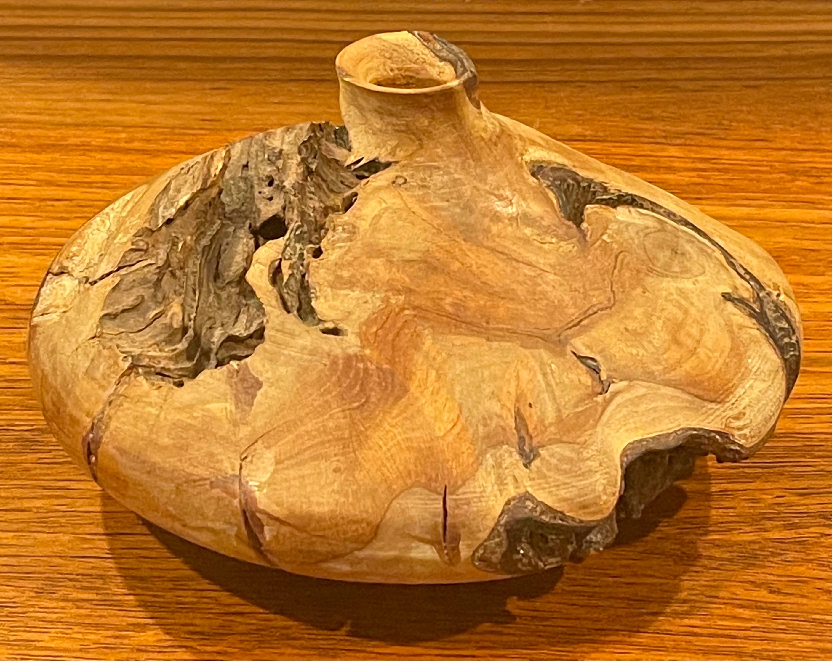 Natural Burl Wood Rustic Low Vase For Sale 4