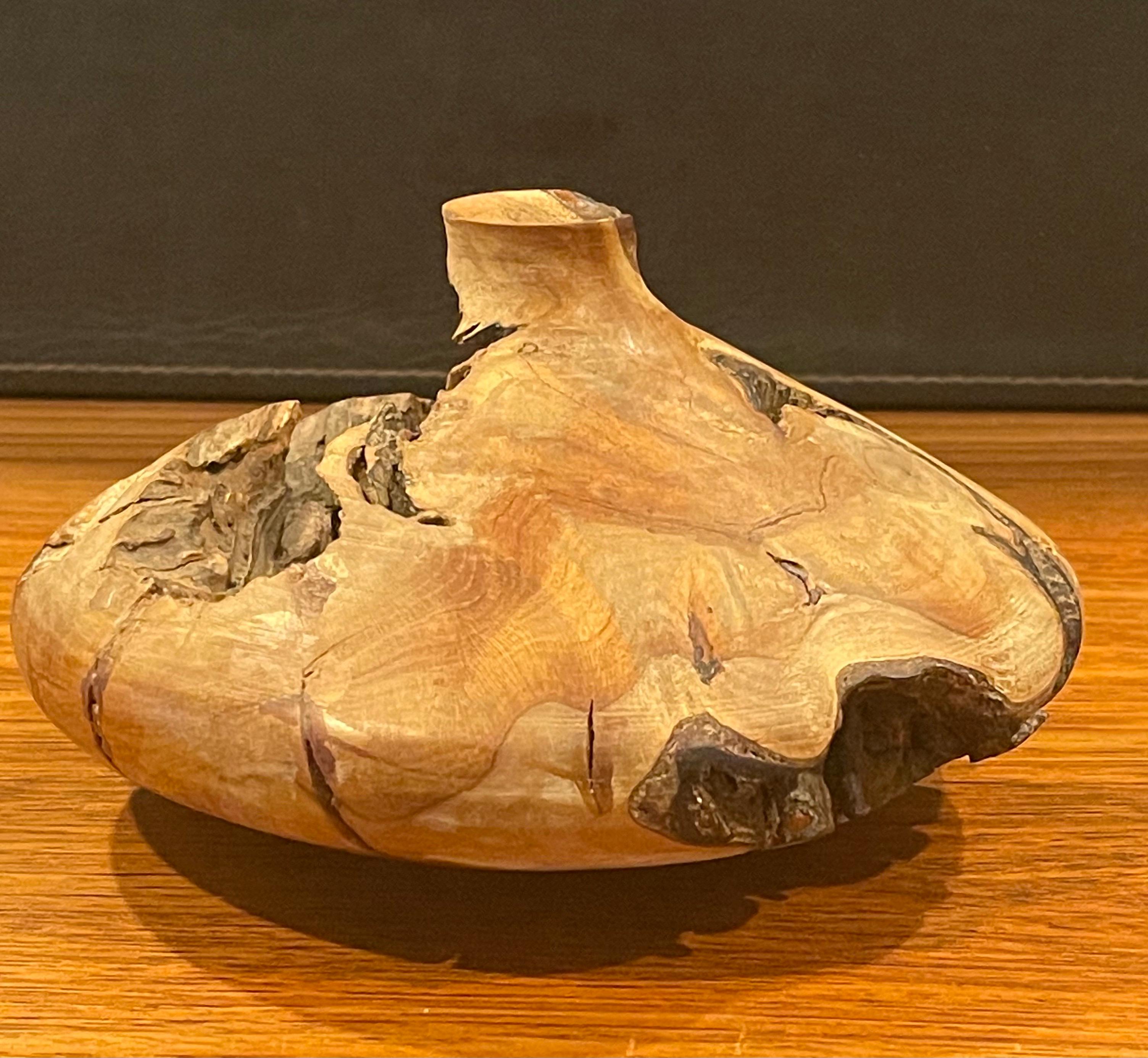 American Natural Burl Wood Rustic Low Vase For Sale