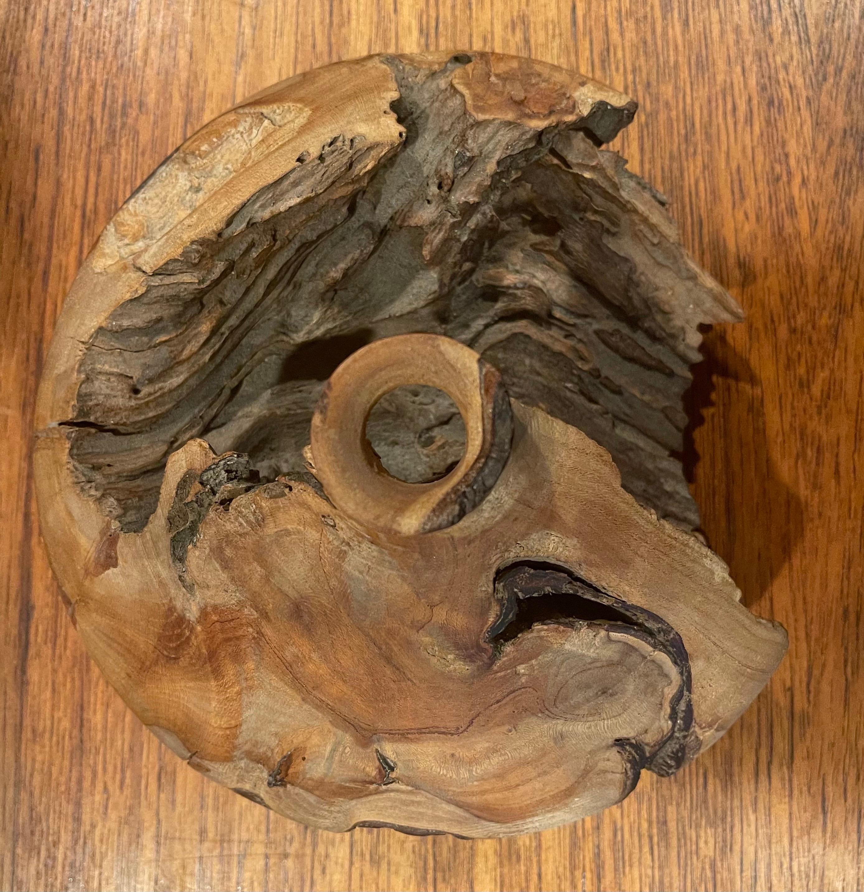 Natural Burl Wood Rustic Low Vase For Sale 3