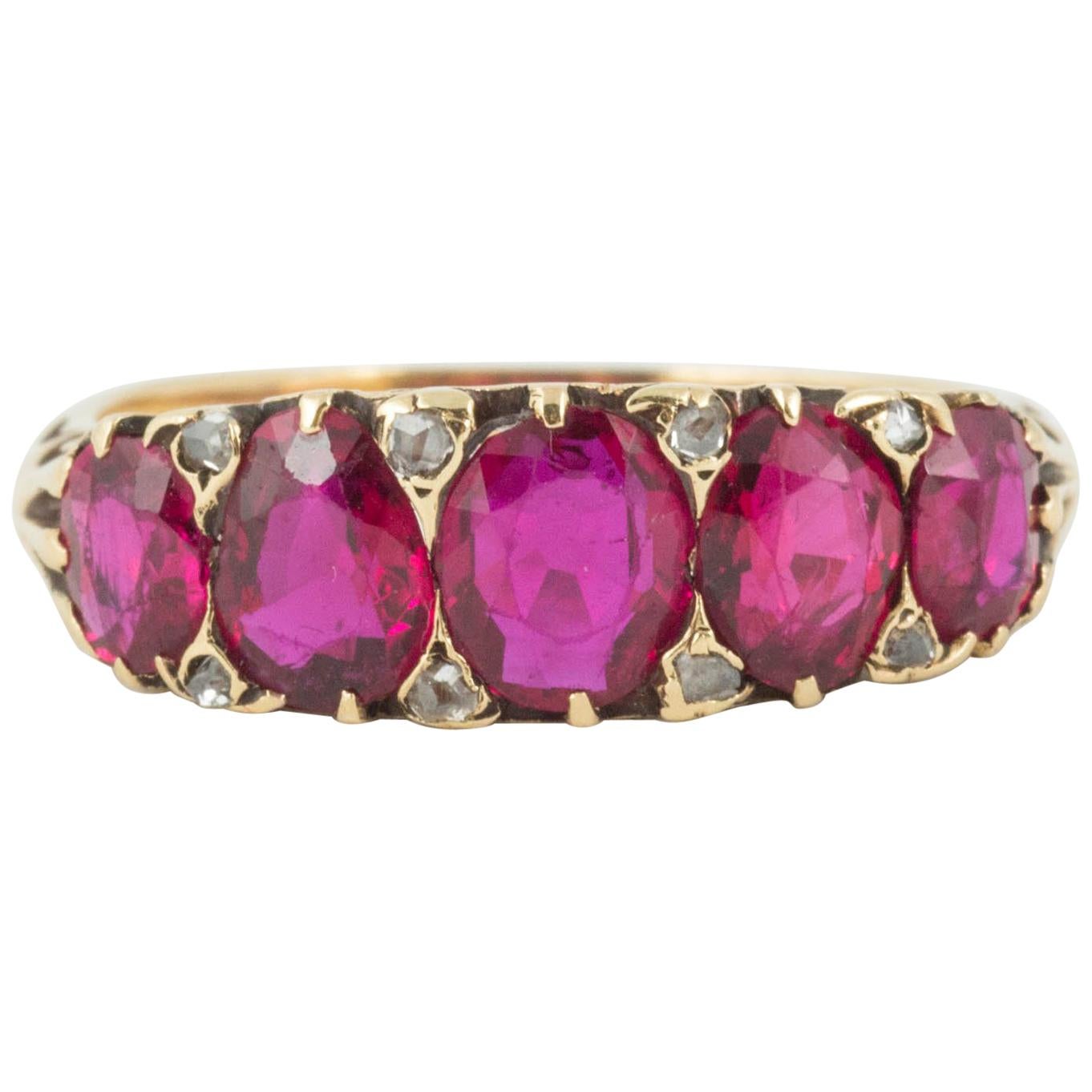 Natural Burma 5-Stone Ruby Ring