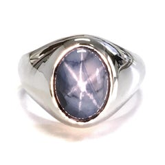 9.00 Carats Natural Burma Blue Star Sapphire in 14K White Gold Men's Ring