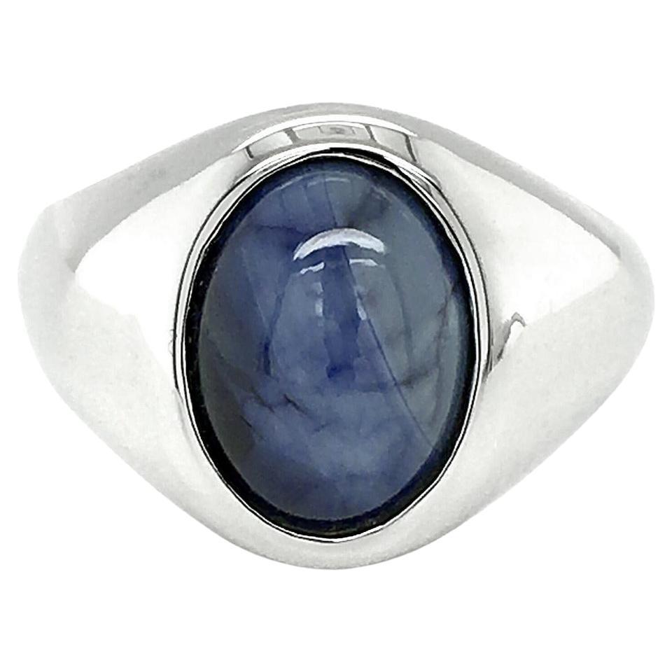 9.00 Carats Natural Burma Blue Star Sapphire in 14K White Gold Men's Ring