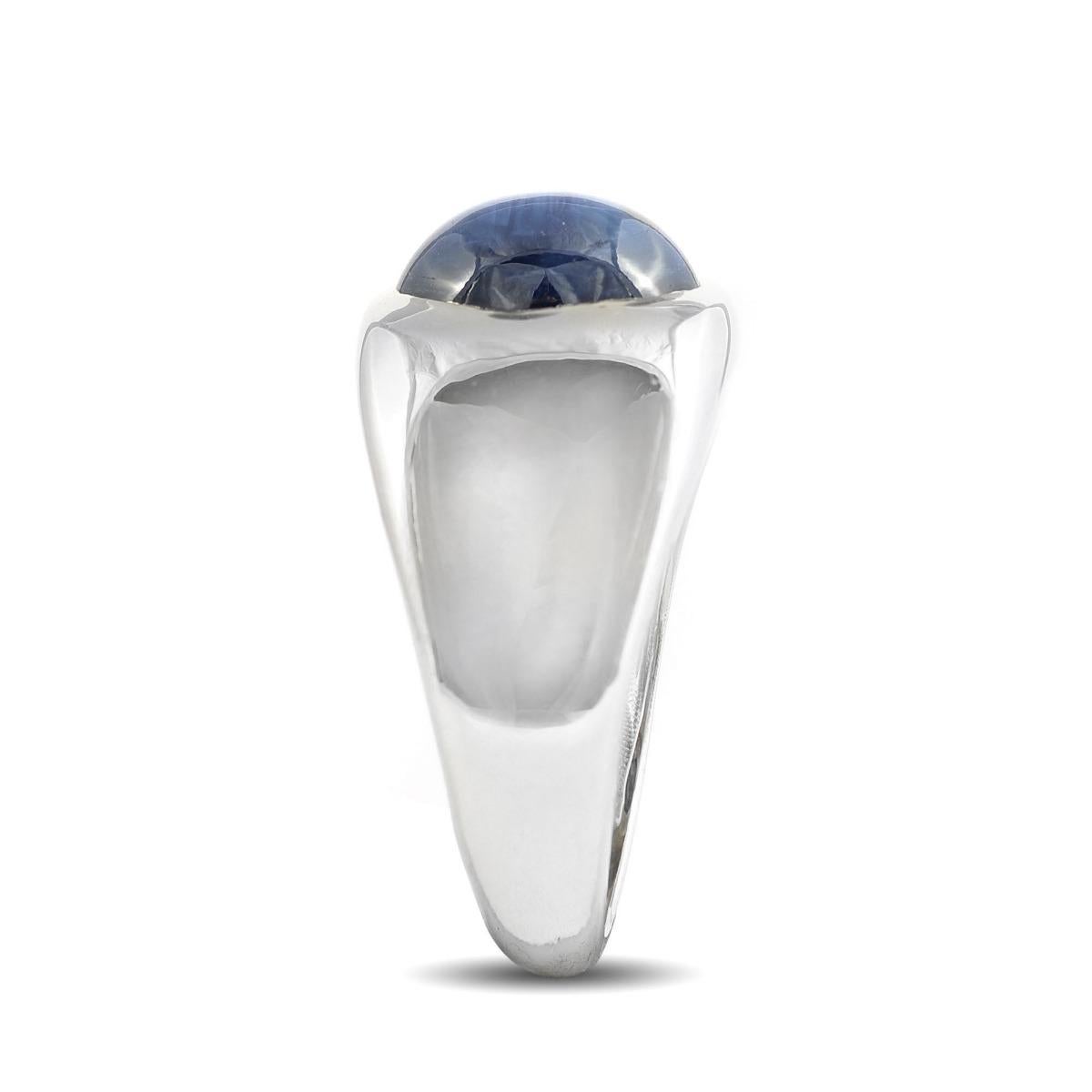 Natural Burma Blue Star Sapphire Gemstone 11.37 cts in 14K White Gold Men's Ring For Sale 1