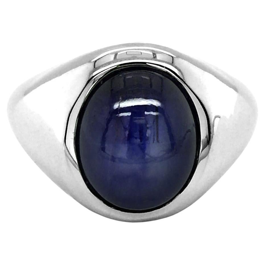 Natural Burma Blue Star Sapphire Gemstone 11.37 cts in 14K White Gold Men's Ring