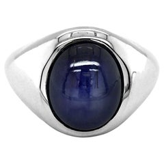 Natural Burma Blue Star Sapphire Gemstone 11.37 cts in 14K White Gold Men's Ring