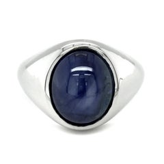 Natural Burma Blue Star Sapphire Gemstone 11.71 cts in 14K White Gold Men's Ring