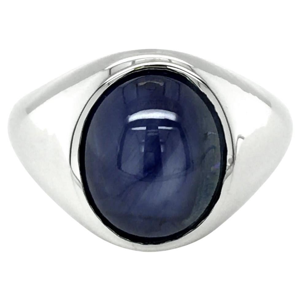 Natural Burma Blue Star Sapphire Gemstone 11.71 cts in 14K White Gold Men's Ring For Sale