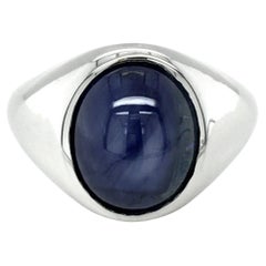 Natural Burma Blue Star Sapphire Gemstone 11.71 cts in 14K White Gold Men's Ring