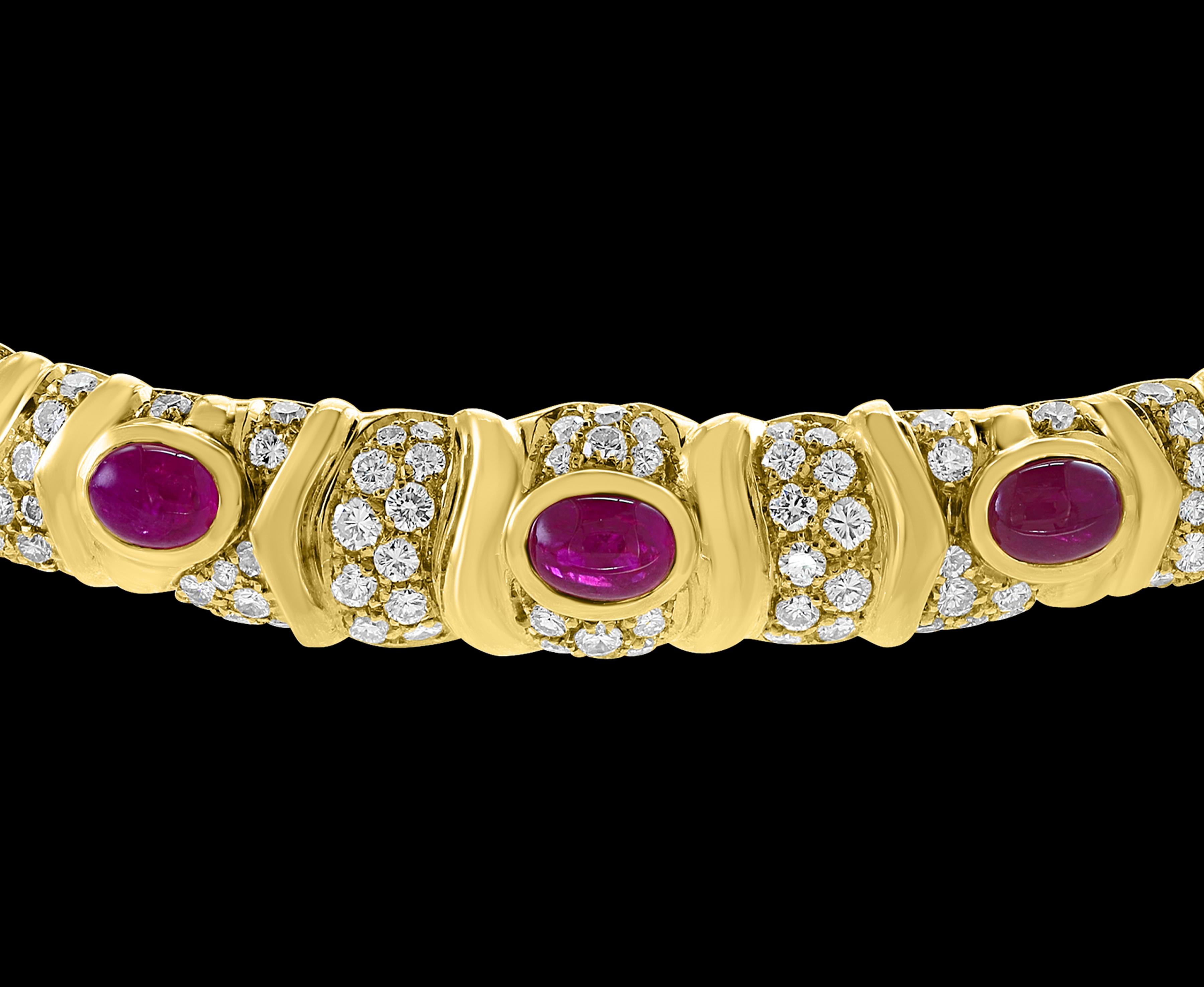 Oval Cut Natural Burma Cabochon Ruby and Diamond Necklace  Set 18 Karat Gold