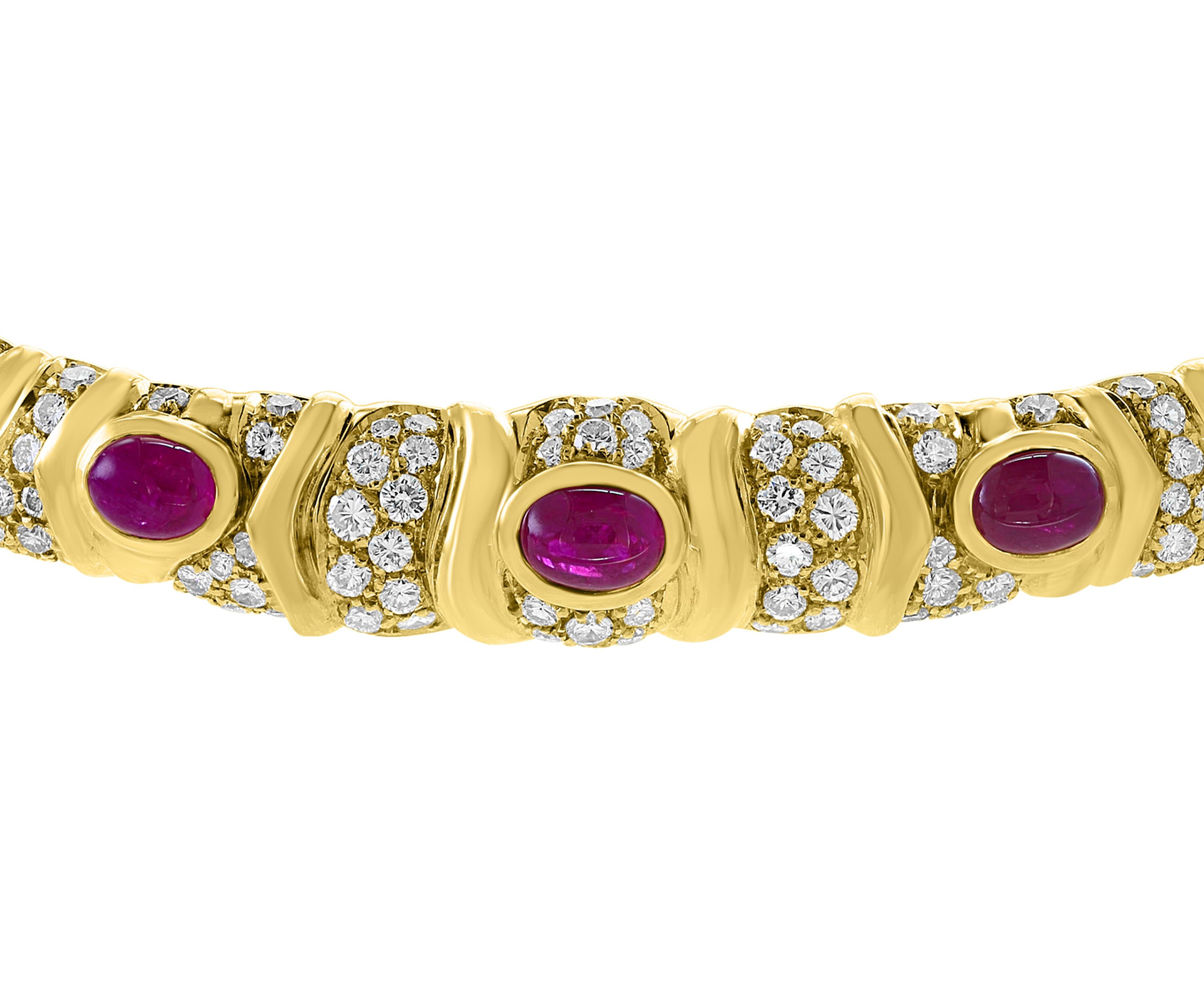 Women's Natural Burma Cabochon Ruby and Diamond Necklace  Set 18 Karat Gold