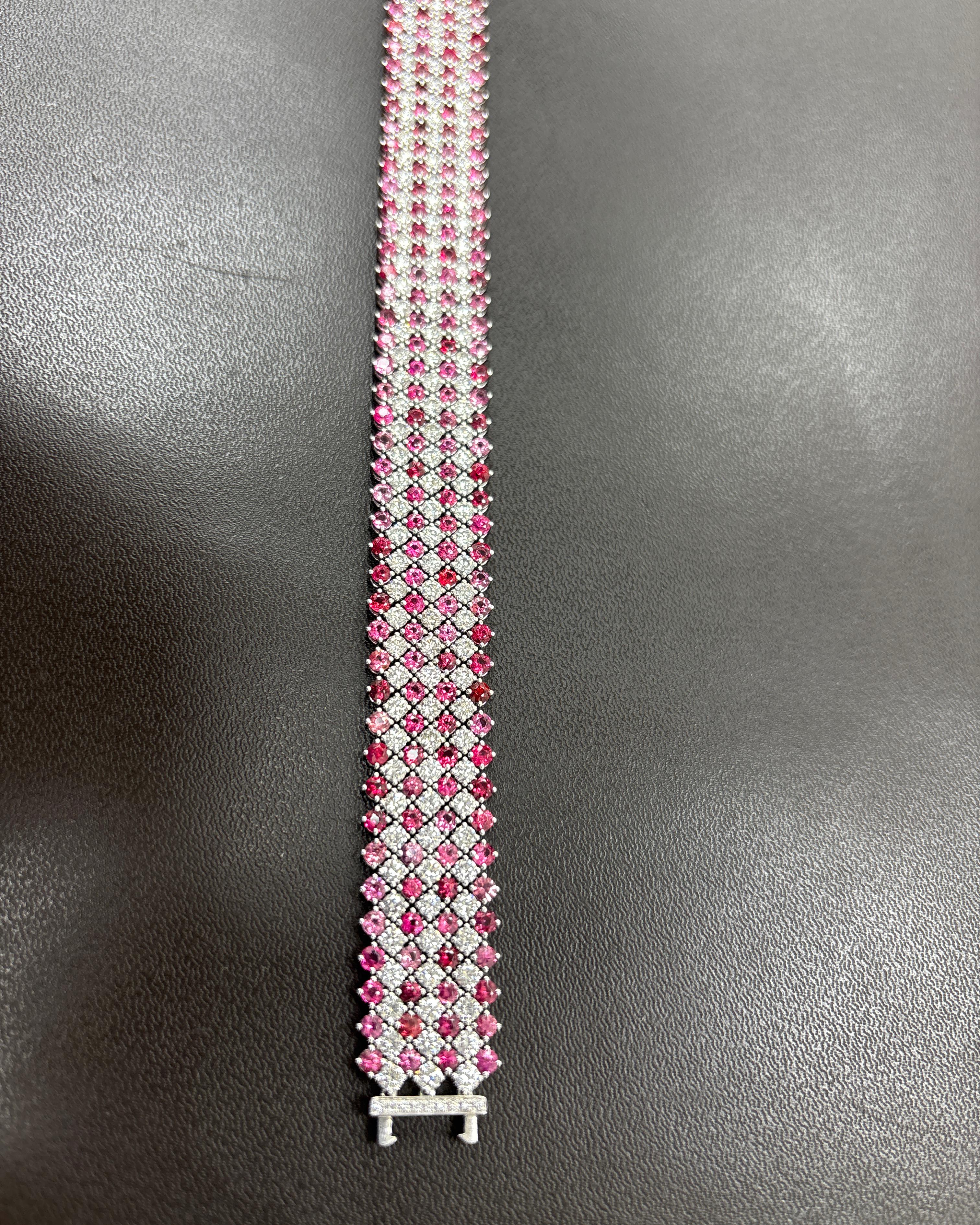 Platinarmband, natürlicher Burma, unbehandelter rosa Spinell, weißer Diamant, Rundschliff im Angebot 7